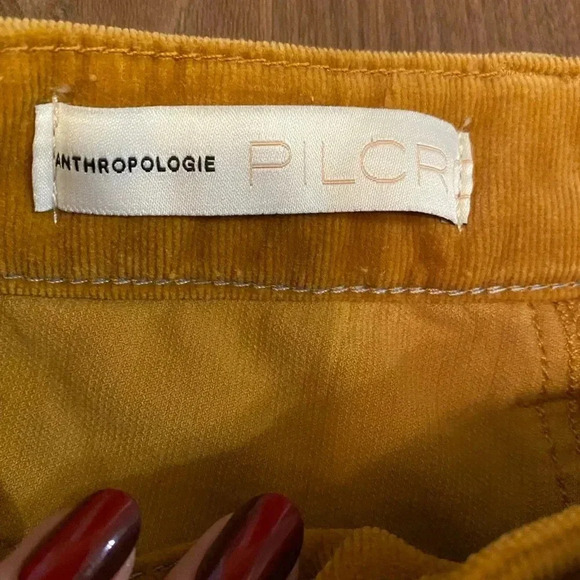 Anthropologie pilcro skinny high rise button fly yellow corduroy pants size 27 - Picture 6 of 10
